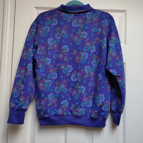Vintage Gitano Purple Floral Quilted Collared Sweatshirt Size Small - Picture 2 of 7